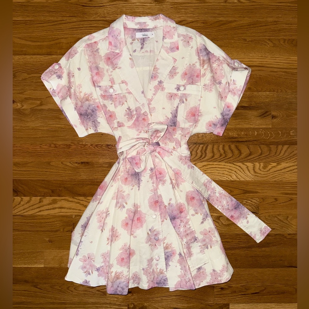 Gorgeous Floral Pink/Purple and Cream  Women's Shirt Dress with pockets